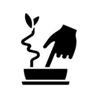 touchez pour vérifier l'icône de glyphe noir de sol humide. arrosage et entretien des plantes d'intérieur. hydratation des plantes d'intérieur. symbole de la silhouette sur l'espace blanc. pictogramme solide. illustration vectorielle isolée vecteur