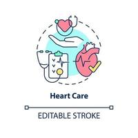 icône de concept de soins cardiaques. service de cardiologie. service d'illustration de ligne mince idée abstraite de centre médical. dessin de contour isolé. trait modifiable. vecteur