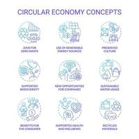 ensemble d'icônes de concept de gradient bleu économie circulaire. nouvelle opportunité pour les entreprises idée d'illustrations couleur en ligne mince. biodiversité soutenue. symboles isolés. vecteur