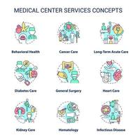 ensemble d'icônes de concept de services de centre médical. idée de soins aux patients professionnels illustrations en couleur de ligne mince. symboles isolés. trait modifiable. vecteur