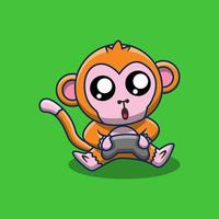 illustration d'un mignon garçon singe orange tenant un bâton de jeu vecteur