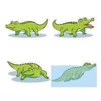 collection de dessins animés de crocodiles dessinés à la main vecteur