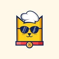 chat de dessin animé chef avec illustration vectorielle de lunettes logo design vecteur