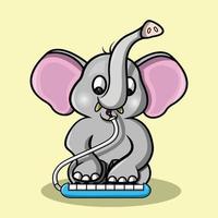 un éléphant mignon et mignon joue un mini piano vecteur