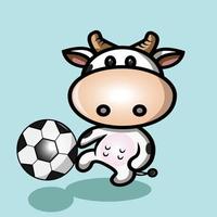 dessin animé mignon vache tapant dans le ballon vecteur