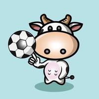 dessin animé mignon vache jouant au ballon vecteur