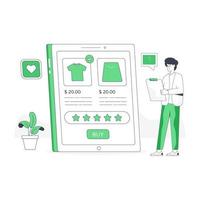 personne utilisant un mobile pour faire des achats en ligne, illustration plate vecteur