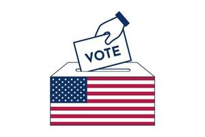 main mettant le bulletin de vote dans l'urne avec le drapeau américain. icône de vote. illustration vectorielle