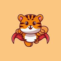 vecteur premium de dessin animé mignon super héros tigre volant