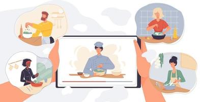 cours de cuisine en ligne cours de cuisine sur internet vecteur