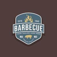 création de logo d'insigne de barbecue de porc rétro vintage vecteur