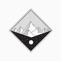conception extérieure d'une montagne et d'étoiles dessin au trait mono, conception d'insignes de patch, conception d'emblème, conception de t-shirt vecteur