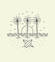 vue d'hawaï en dessin au trait mono, conception d'insigne de patch, conception d'emblème, conception de t-shirt vecteur