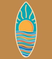 conception colorée de coucher du soleil sur la planche de surf vecteur
