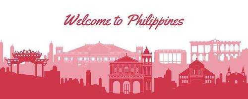 monuments célèbres des philippines par style de silhouette vecteur