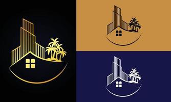 modèle de logo immobilier avec badges premium de style créatif doré pour le logo de l'agent immobilier vendu vecteur