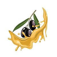 illustration vectorielle d'olive noire avec éclaboussures d'huile, parfaite comme image d'emballage de produit, bannière ou affiche, journée nationale de l'olive. vecteur