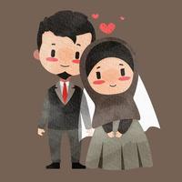 aquarelle de mariage de couple musulman dessin animé mignon