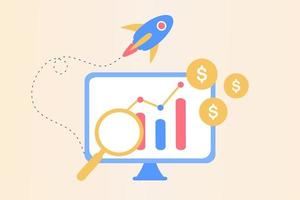 modèle de croissance des ventes. stratégie d'entreprise, analyse financière, augmentation des bénéfices, directeur des ventes, comptabilité, promotion des ventes, marketing et concept d'exploitation. illustration vectorielle minimaliste. vecteur