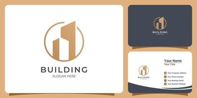 logo de bâtiment de style ligne minimaliste élégant serti de marque de carte de visite vecteur
