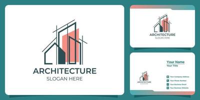 logo architectural minimaliste avec création de logo de style artistique et modèle de carte de visite vecteur