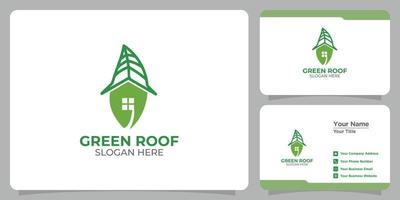 ensemble de logo de toit vert et carte de visite