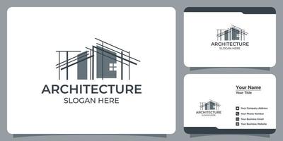 logo d'architecture minimaliste avec création de logo de style art en ligne et modèle de carte de visite vecteur