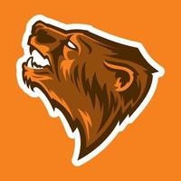 Emblème de mascotte de logo de tête d'ours grizzly. équipes sportives universitaires talisman, e-sport, tatouage, t-shirt imprimé. la conception du personnage d'un ours sauvage. illustration vectorielle.