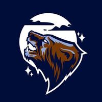 Emblème de mascotte de logo de tête d'ours grizzly. équipes sportives universitaires talisman, e-sport, tatouage, t-shirt imprimé. la conception du personnage d'un ours sauvage. illustration vectorielle.