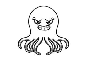 illustration dessinée à la main d'une pieuvre avec un visage en colère vecteur
