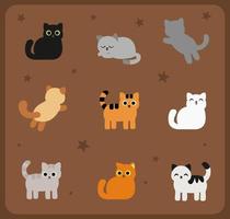 une collection d'images de dessins animés de chats dans des illustrations vectorielles pour la conception de sites Web et les vêtements pour enfants. vecteur