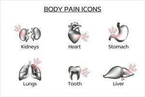 ensemble d'icônes de douleur, collection de symboles de douleur d'organe, croquis vectoriels, illustrations 3d de logo, signes de maladie, ensemble de pictogrammes linéaires isolés sur fond blanc. vecteur