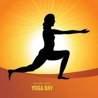journée internationale de yoga de la femme faisant la pose de yoga sur fond de célébration vecteur