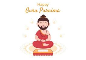 heureux gourou purnima du festival indien aux enseignants spirituels et académiques en illustration de fond de fleur de dessin animé plat vecteur