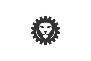 visage de tête de lion fort avec machine à engrenages pour la conception de logo industriel vecteur