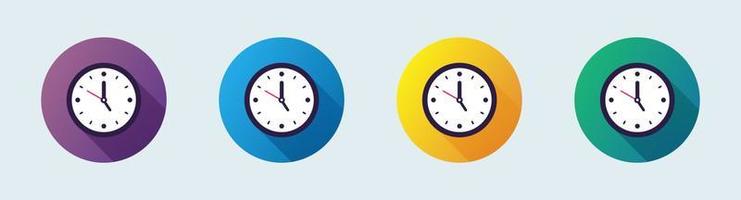icône d'horloge définie dans un style design plat. jeu d'icônes vectorielles de temps et d'horloge. vecteur