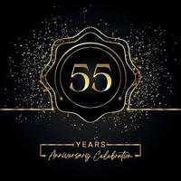 Célébration de l'anniversaire de 55 ans avec cadre étoile doré isolé sur fond noir. création vectorielle pour carte de voeux, fête d'anniversaire, mariage, fête d'événement, carte d'invitation. Logo anniversaire 55 ans. vecteur