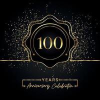 Célébration du 100e anniversaire avec cadre étoile doré isolé sur fond noir. création vectorielle pour carte de voeux, fête d'anniversaire, mariage, fête d'événement, carte d'invitation. 100 ans d'anniversaire