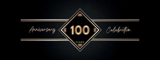 100 ans anniversaire couleur dorée avec cadre décoratif isolé sur fond noir pour l'événement de célébration d'anniversaire, fête d'anniversaire, brochure, carte de voeux. Conception de modèle d'anniversaire de 100 ans vecteur