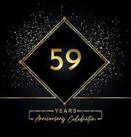 Anniversaire de 59 ans avec cadre doré et paillettes dorées sur fond noir. création vectorielle pour carte de voeux, fête d'anniversaire, mariage, fête d'événement, invitation. Logo anniversaire 59 ans. vecteur