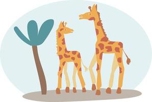 affiche avec des animaux mignons. girafe stylisée mère et enfant marchant ensemble vecteur