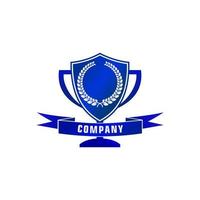 modèle de conception de logo de société de sport. trophée avec forme de bouclier et concept de logo d'élément de bannière, couleur bleue, tournoi, ligue, logo initial, projet vectoriel eps 10