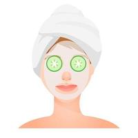 ensemble d'illustrations vectorielles de soins de la peau applique des masques cosmétiques. fille soins de la peau visage concombre masque éléments de spa à domicile, beauté, relaxation, soins de beauté vecteur