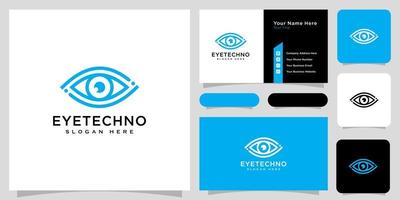 conception de logo de technologie oculaire style de ligne vectorielle et carte de visite vecteur