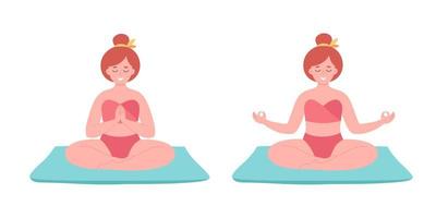 femme méditant en maillot de bain. mode de vie sain, yoga, détente, exercice respiratoire. Bonjour été vecteur