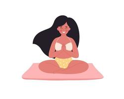 femme méditant en posture de lotus sur un tapis de yoga. mode de vie sain, yoga, détente, exercice de respiration vecteur