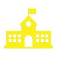 bâtiment scolaire vectoriel jaune eps10 avec icône ou logo rempli de drapeau dans un style moderne simple et branché isolé sur fond blanc