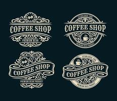 insigne de logo de cadre de luxe vintage de café avec ornement victorien s'épanouir vecteur