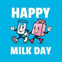 conception de dessin animé rétro happy milk day vecteur