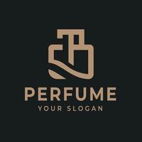création de logo avec ligne de flacons de parfum haut de gamme et ligne d'ornement, lettrage tp, adapté aux entreprises de cosmétiques de mode vecteur